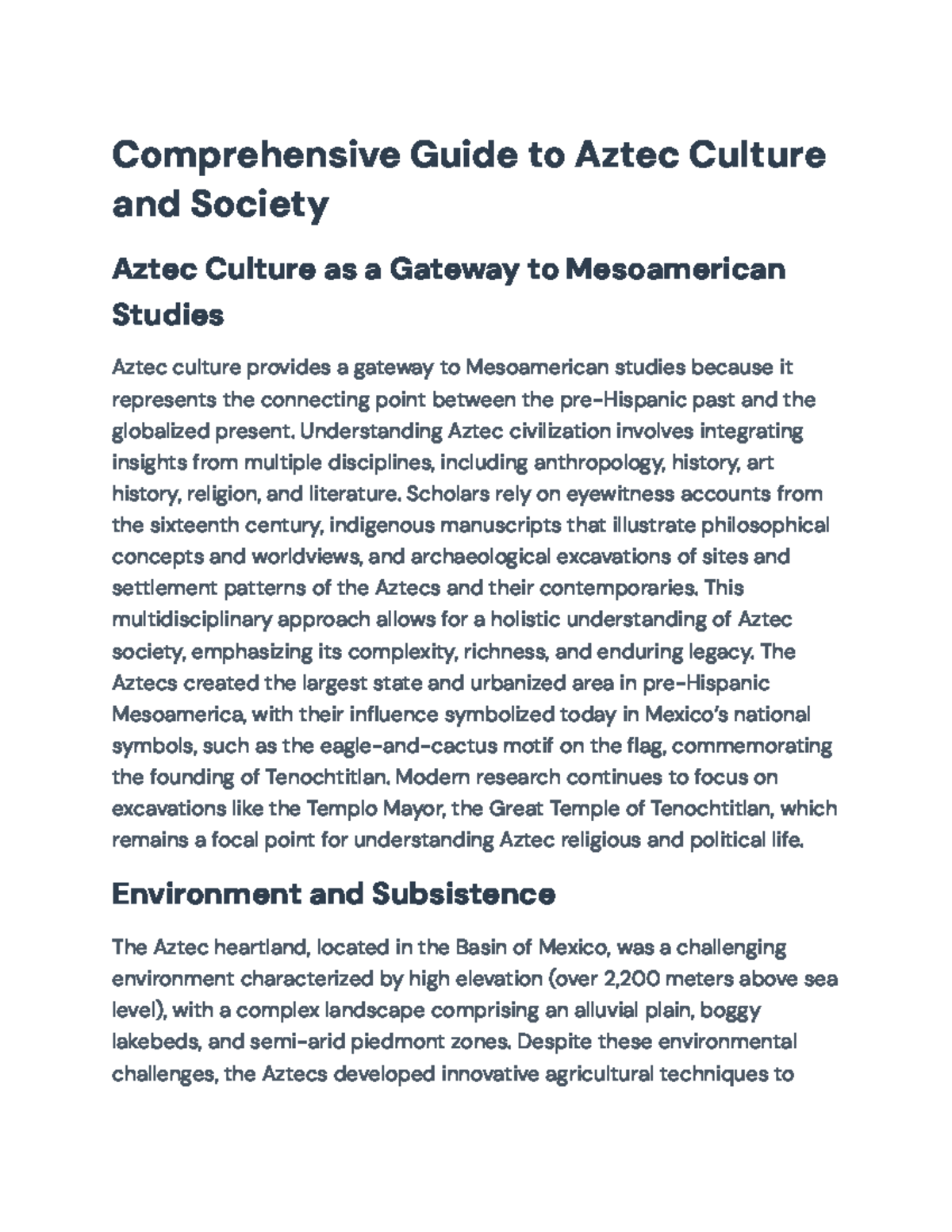 Comprehensive Study of Aztec Culture and Society (HIST 101) - Studocu