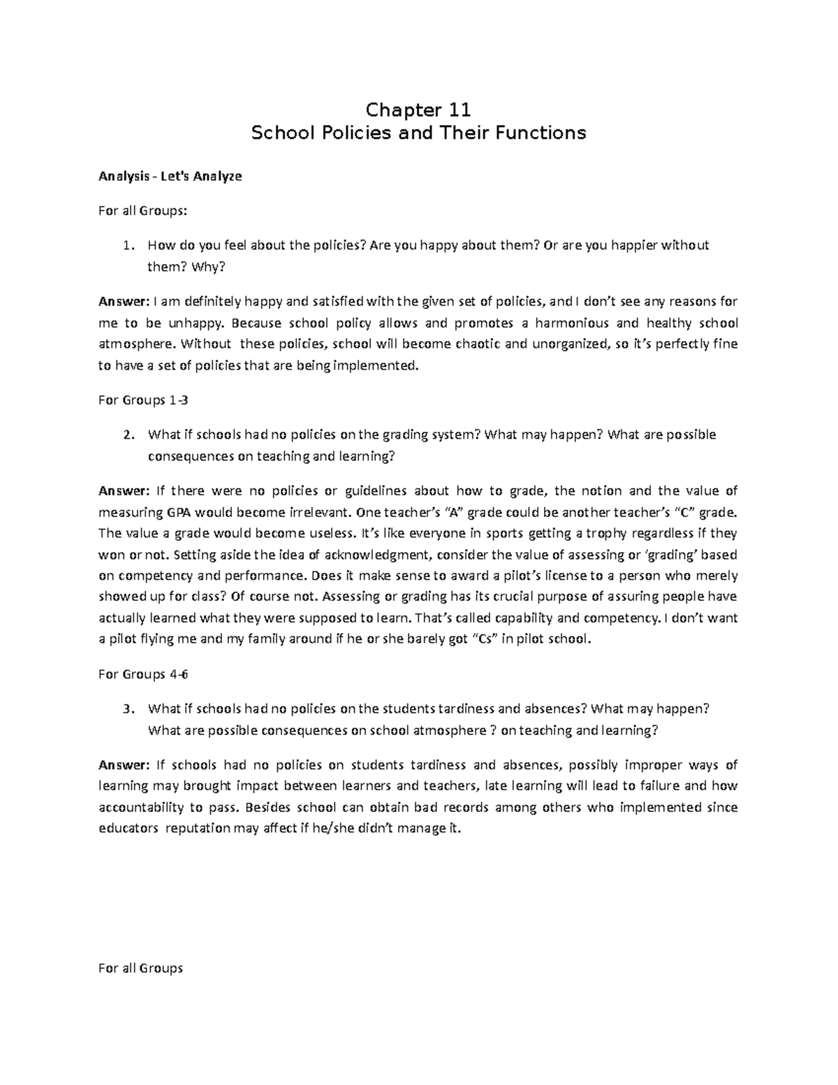 Chapter 11 - Analyzing School Policies and Their Impact - Studocu