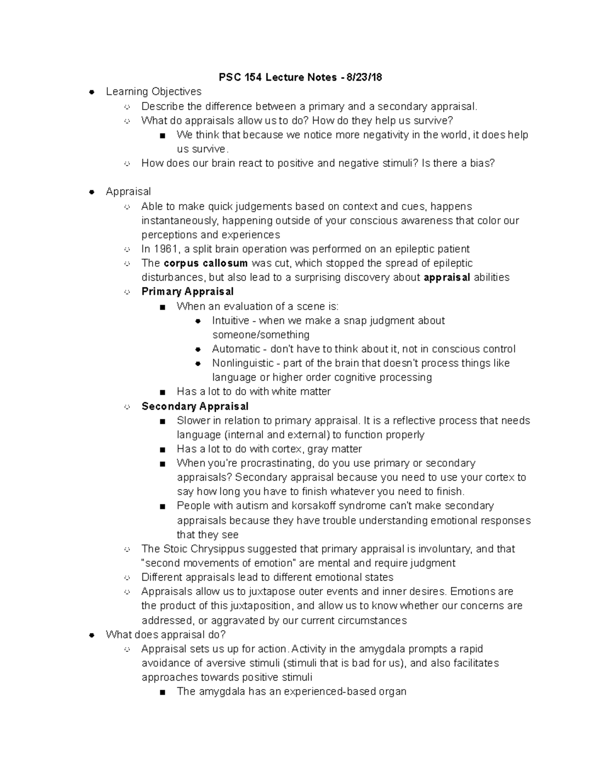 Lecture Notes - 8 23 18 - PSC 154 Lecture Notes - 8/23/ Learning ...