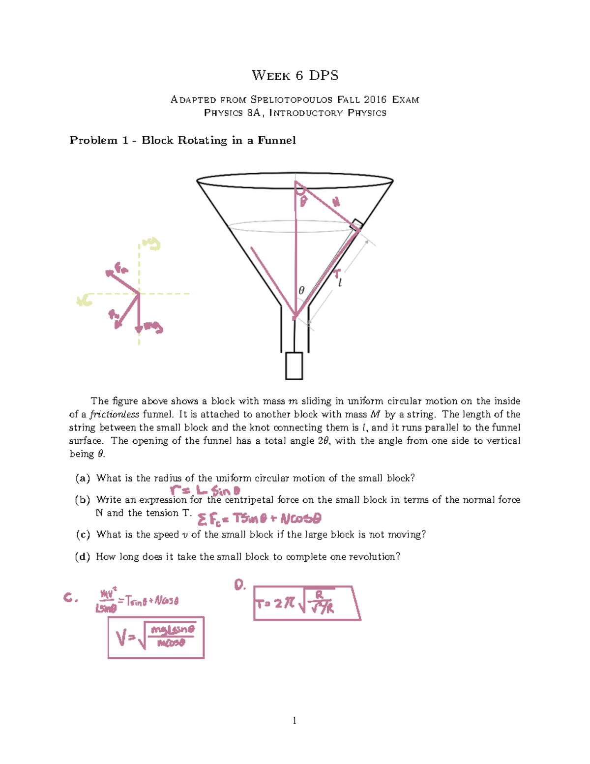 Week 6 DPS - Lab: Physics 8A Exam Problem on Circular Motion - Studocu