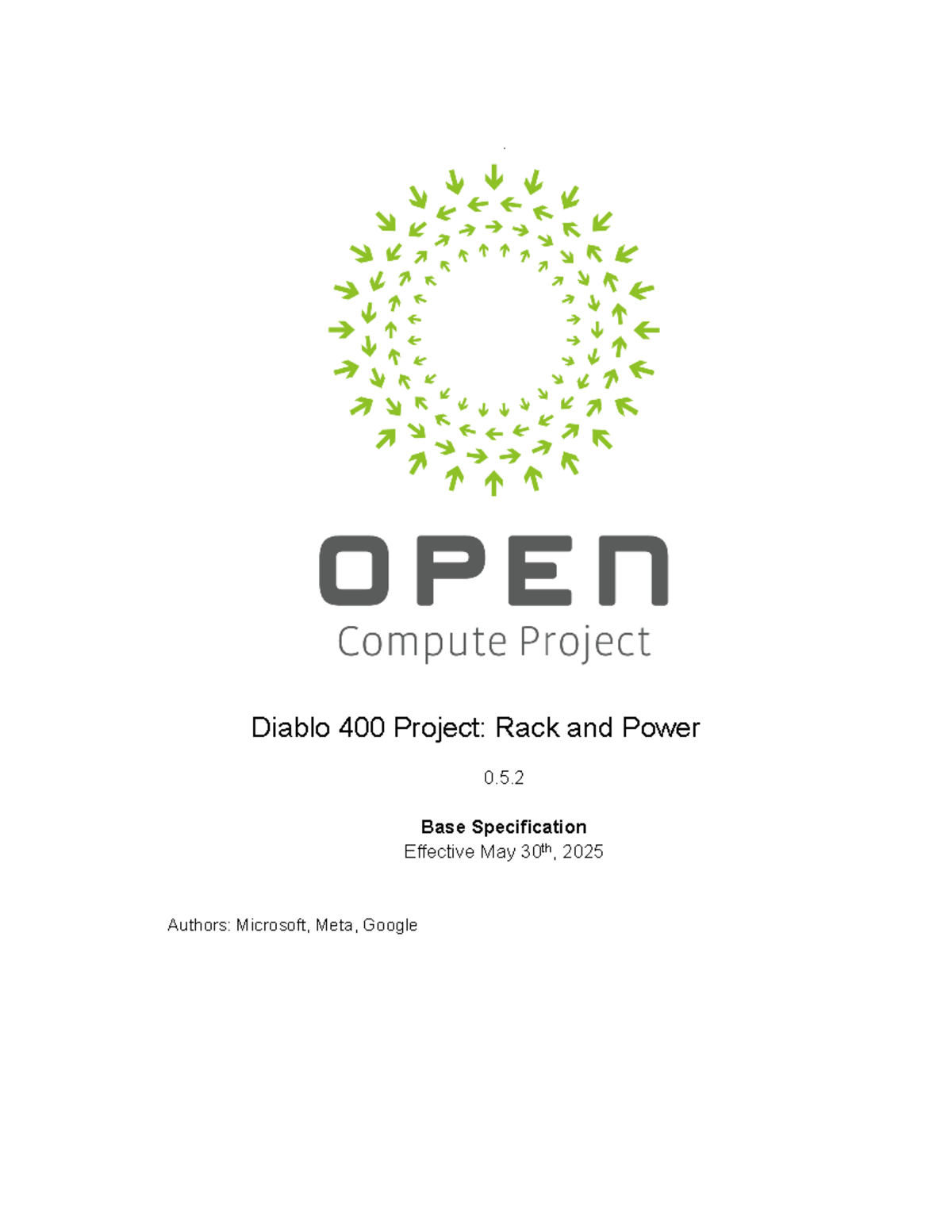 OCP Specification: Diablo 400 Project v0.5.2 - Rack & Power Details ...