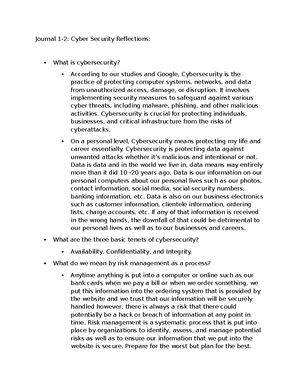 Journal 4-2: Understanding Vulnerabilities in Cyber Security - Studocu