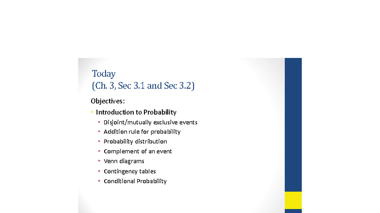 Lecture Notes: Probability Concepts (Ch. 3, Sec 3.1 & 3.2) - Studocu