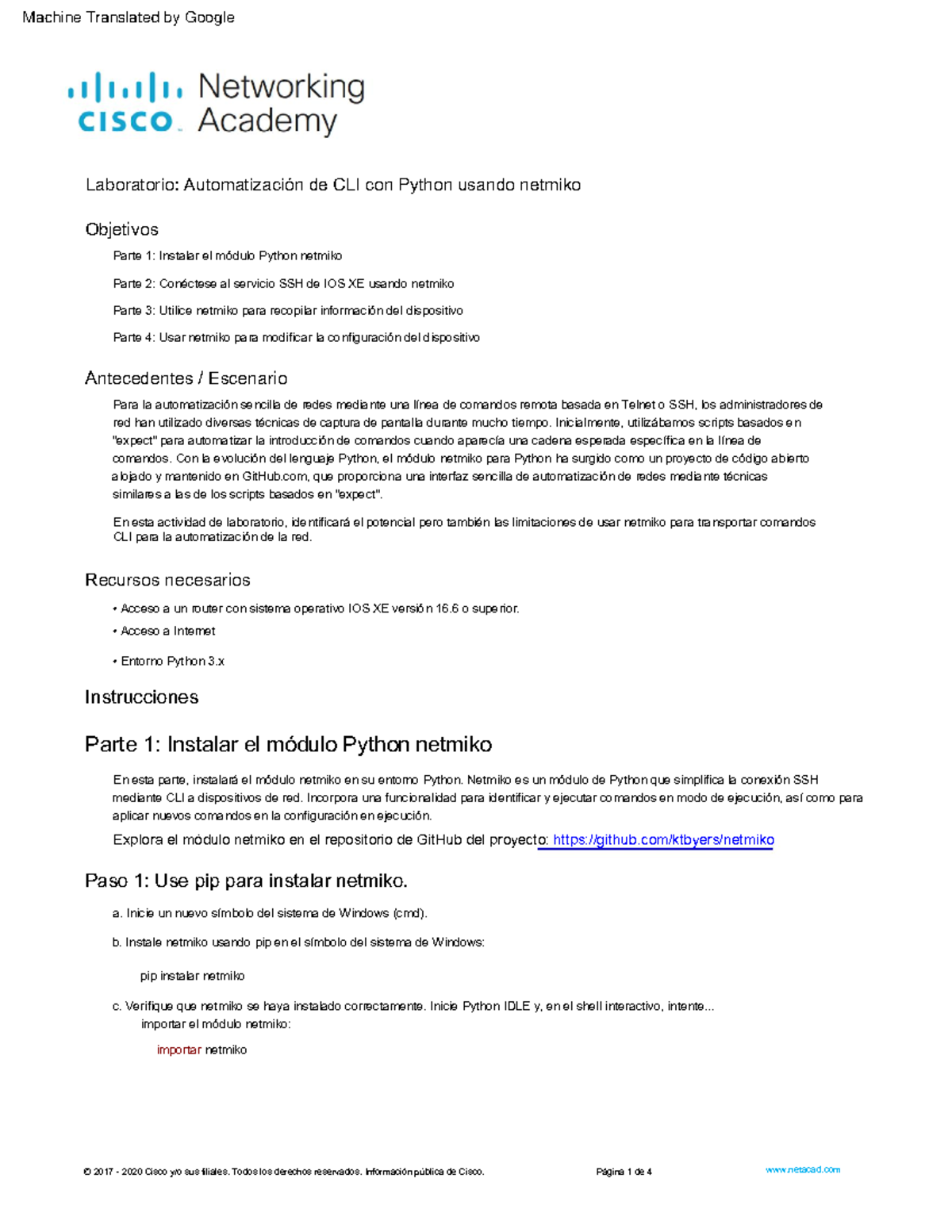 Laboratorio 2.2: Automatización de CLI con Python y netmiko - Studocu