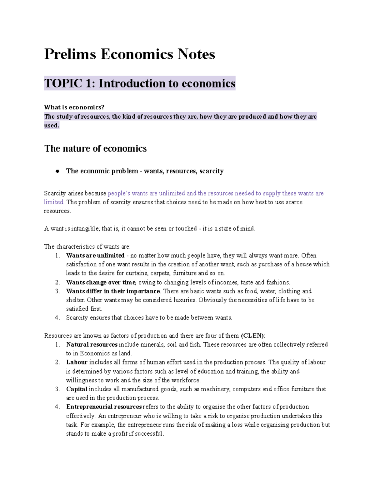 Economics Prelims Notes: Introduction to Economic Concepts and Scarcity ...