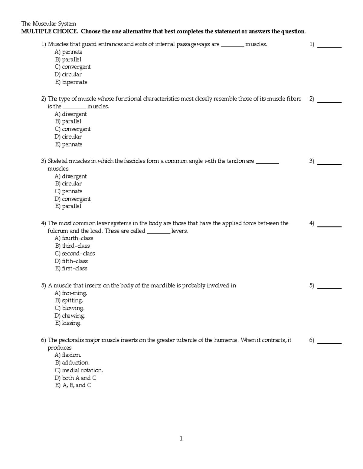 Chapter 11 - Muscular System Practice Questions and Answers - Studocu