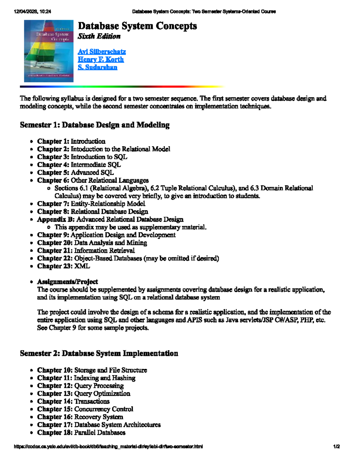10:24 Database System Concepts: Two Semester Syllabus Overview - Studocu