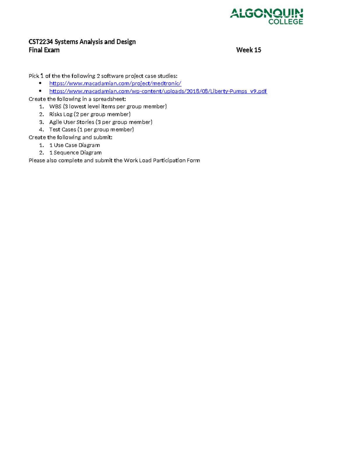 CST2234-Final Exam-WK15 - CST2234 Systems Analysis and Design Final ...
