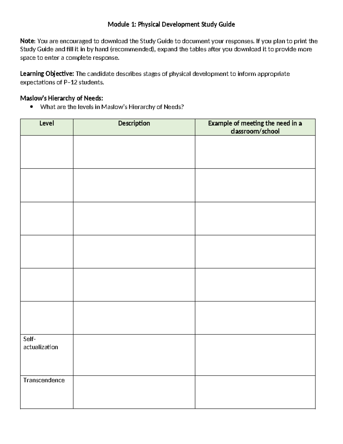 D094 D307 M1 Study Guide 1 - Module 1: Physical Development Study Guide ...