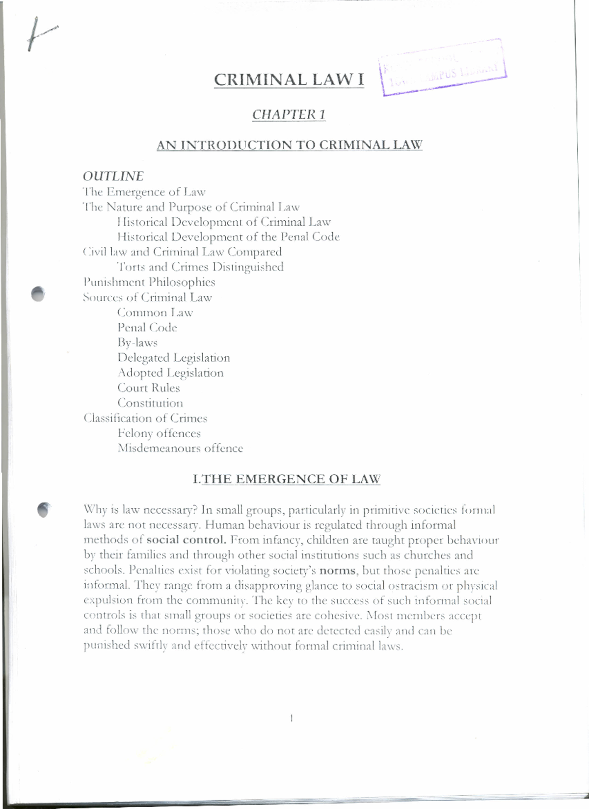 Criminal Law I Chapter 1 Notes: Introduction and Key Concepts - Studocu