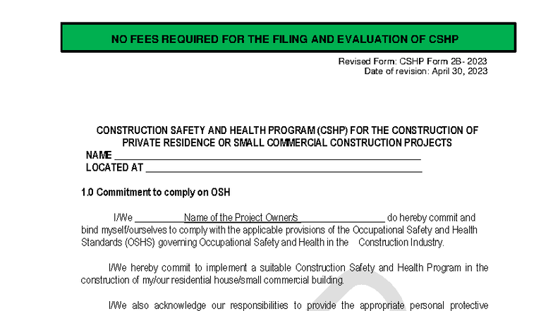 CSHP Form 2023: Construction Safety & Health Program Guidelines - Studocu