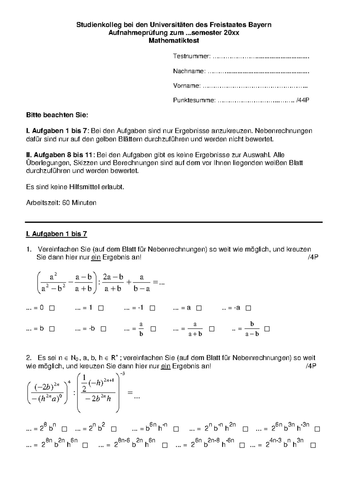 München-Mathe - Deutschaufgabe - Studienkolleg bei den Universitäten ...