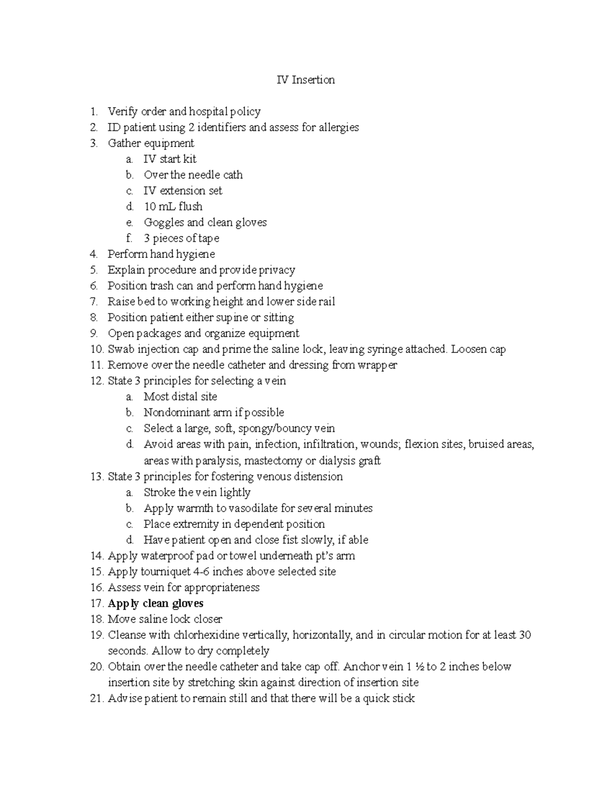 IV Insertion Procedure Guide for Nursing Practice - Studocu