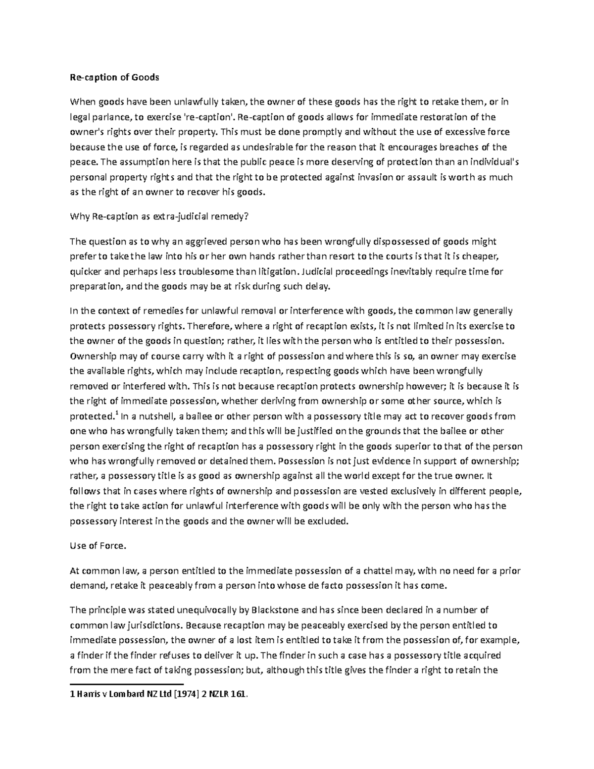 Re-Caption in Tort: Immediate Possession & Legal Protections - Studocu