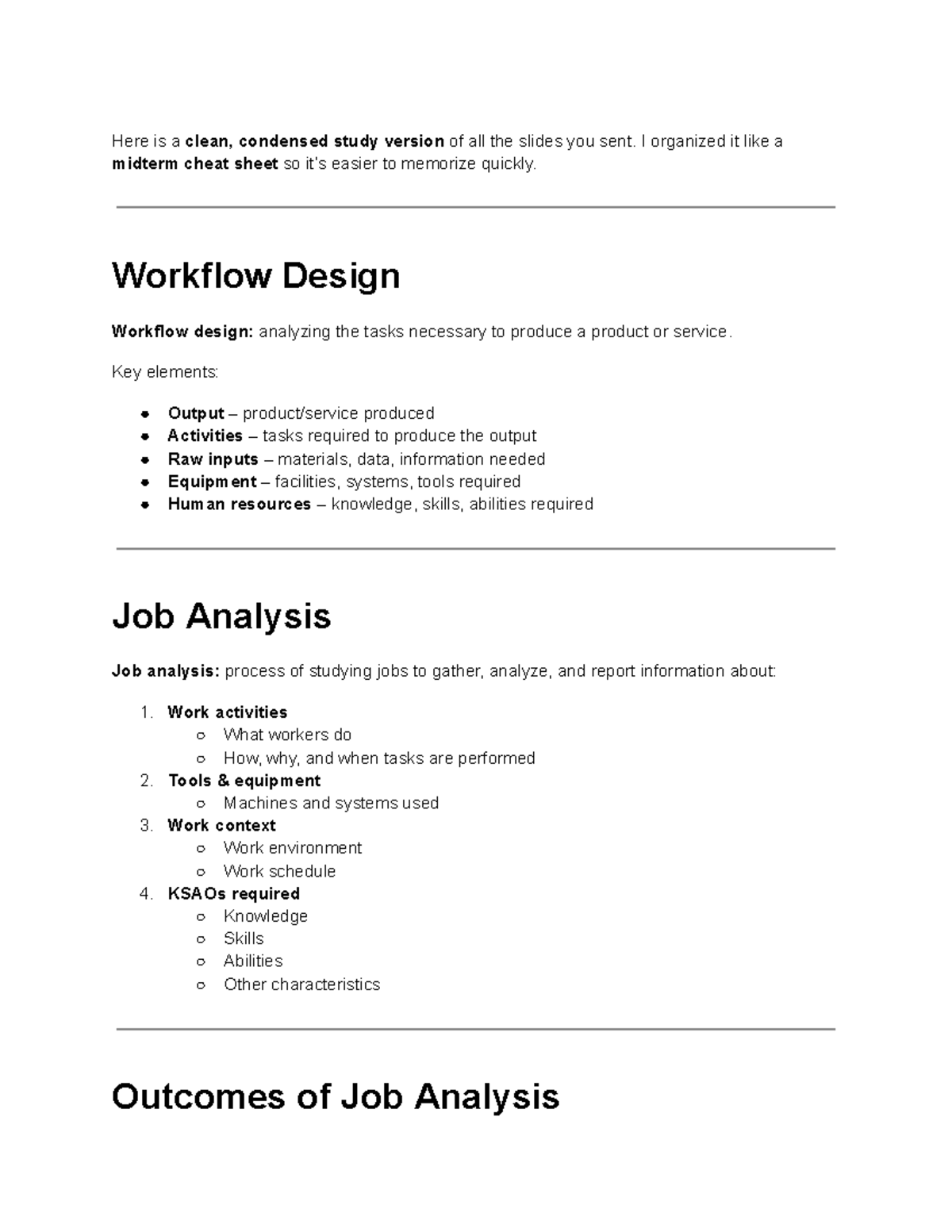 COMM 203 Midterm Study Guide: Job Analysis & Design Concepts - Studocu