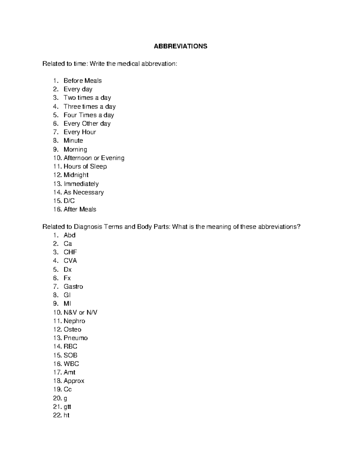 Medical Terminologies: Abbreviations & Definitions Guide - Studocu