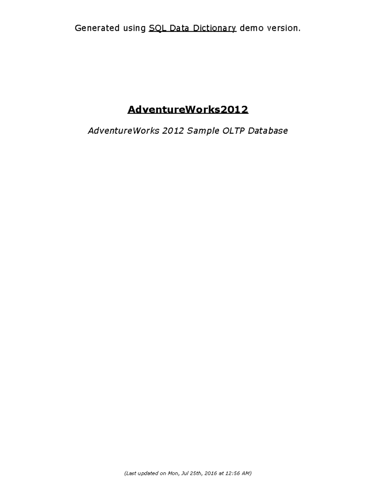 AdventureWorks2012 Database Overview and Data Dictionary Guide - Studocu