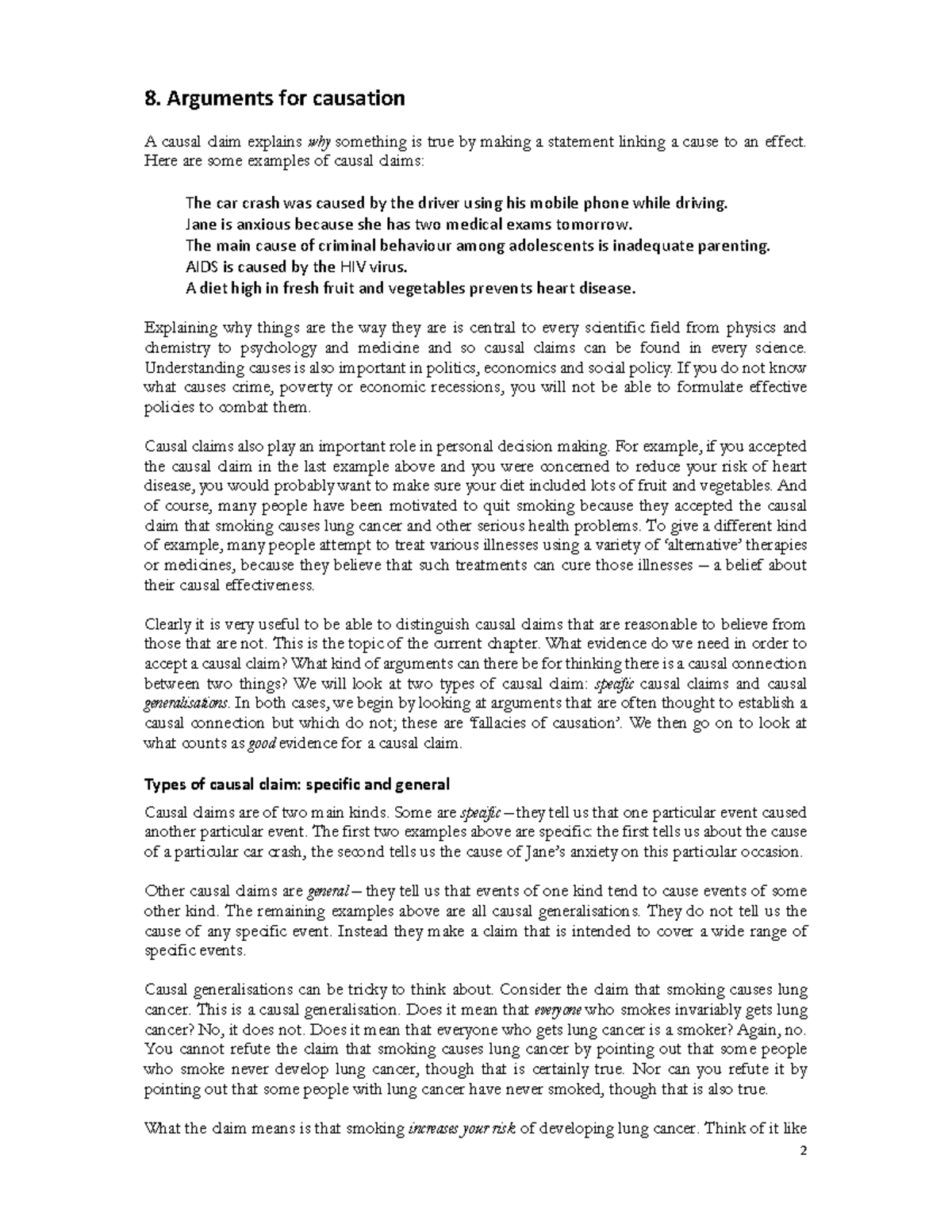 08-Causal Arguments: Understanding Cause and Effect Relationships - Studocu