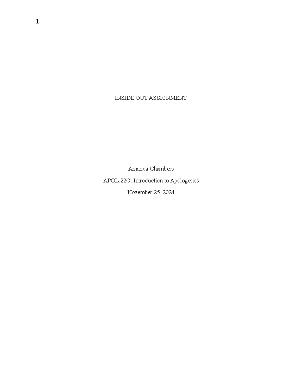 APOL 101: Inside Out Assignment - Transforming Non-Believers Essay ...