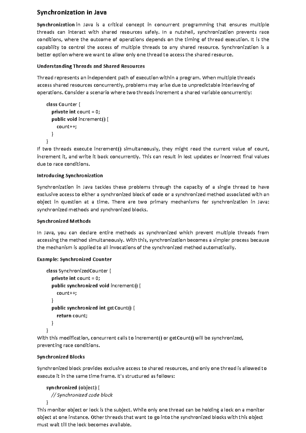 Java Synchronization: Ensuring Thread Safety and Resource Management ...