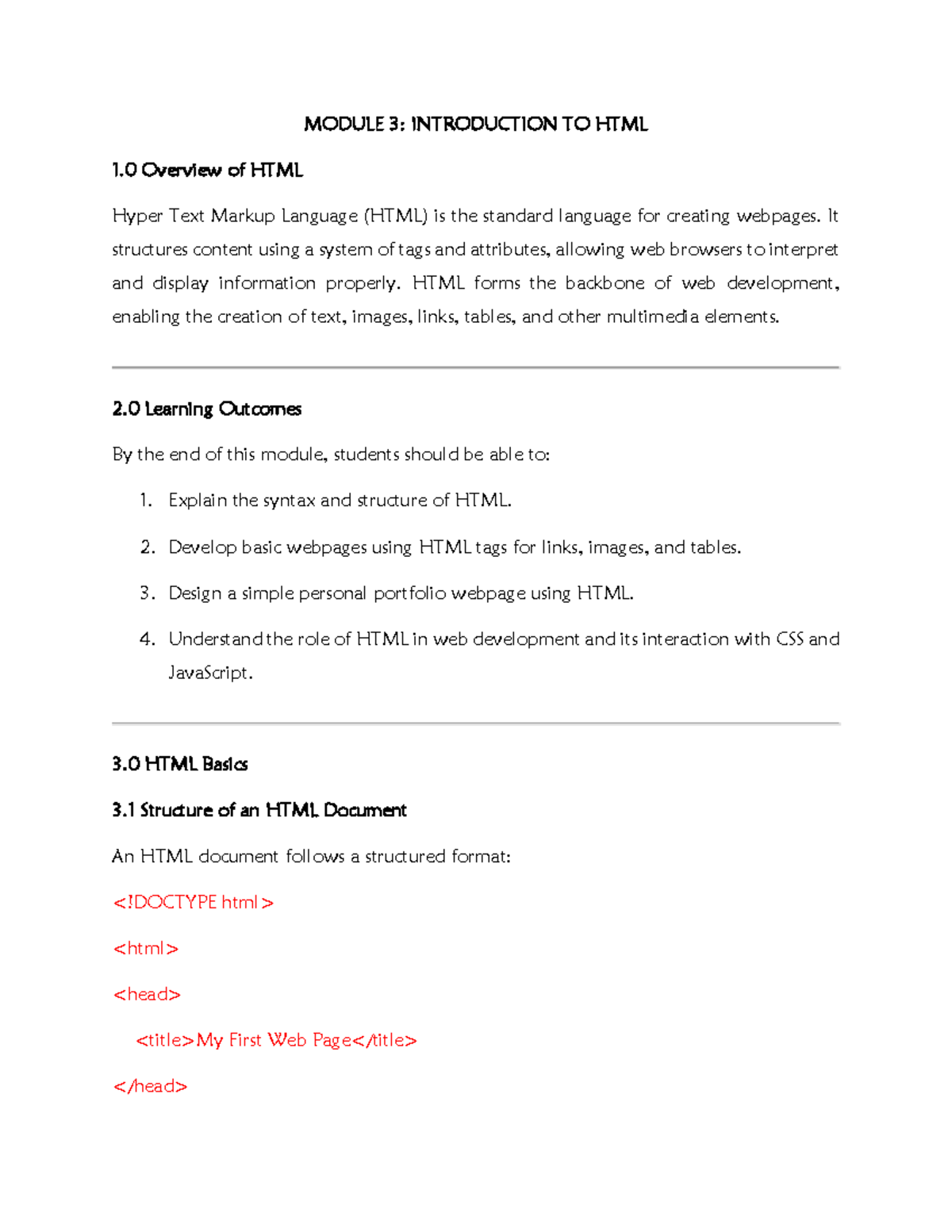 Module 3: Intro to HTML - Web Development Basics & Practical Exercise ...