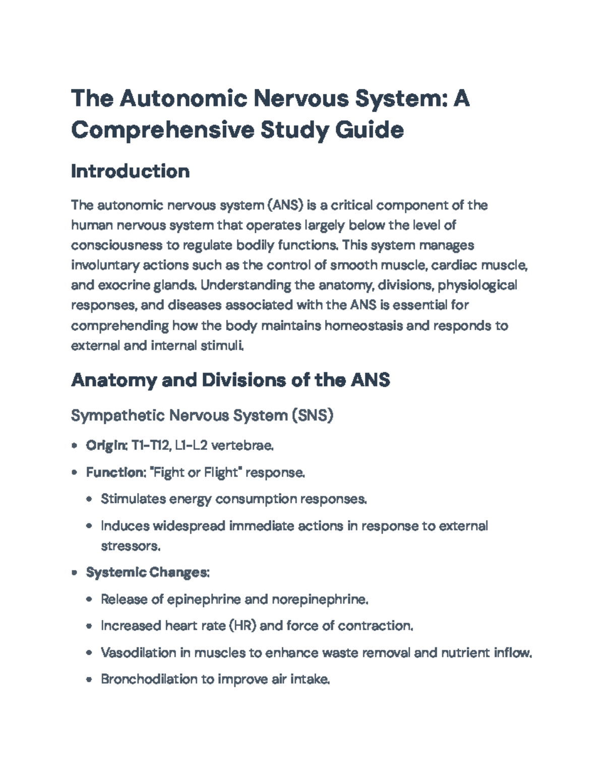 Comprehensive Study Guide on the Autonomic Nervous System: ANS 101 ...