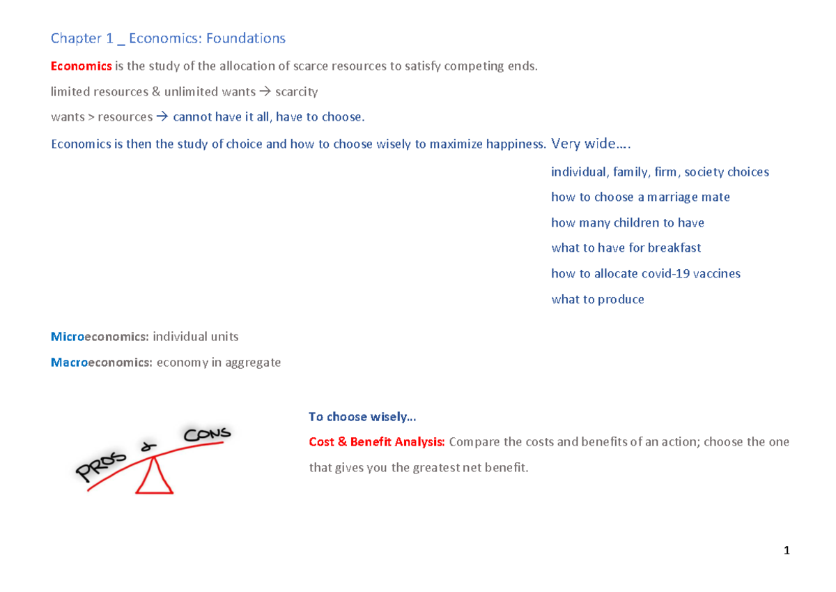 Chapter 1: Economics Foundations - Scarcity and Choice - Studocu