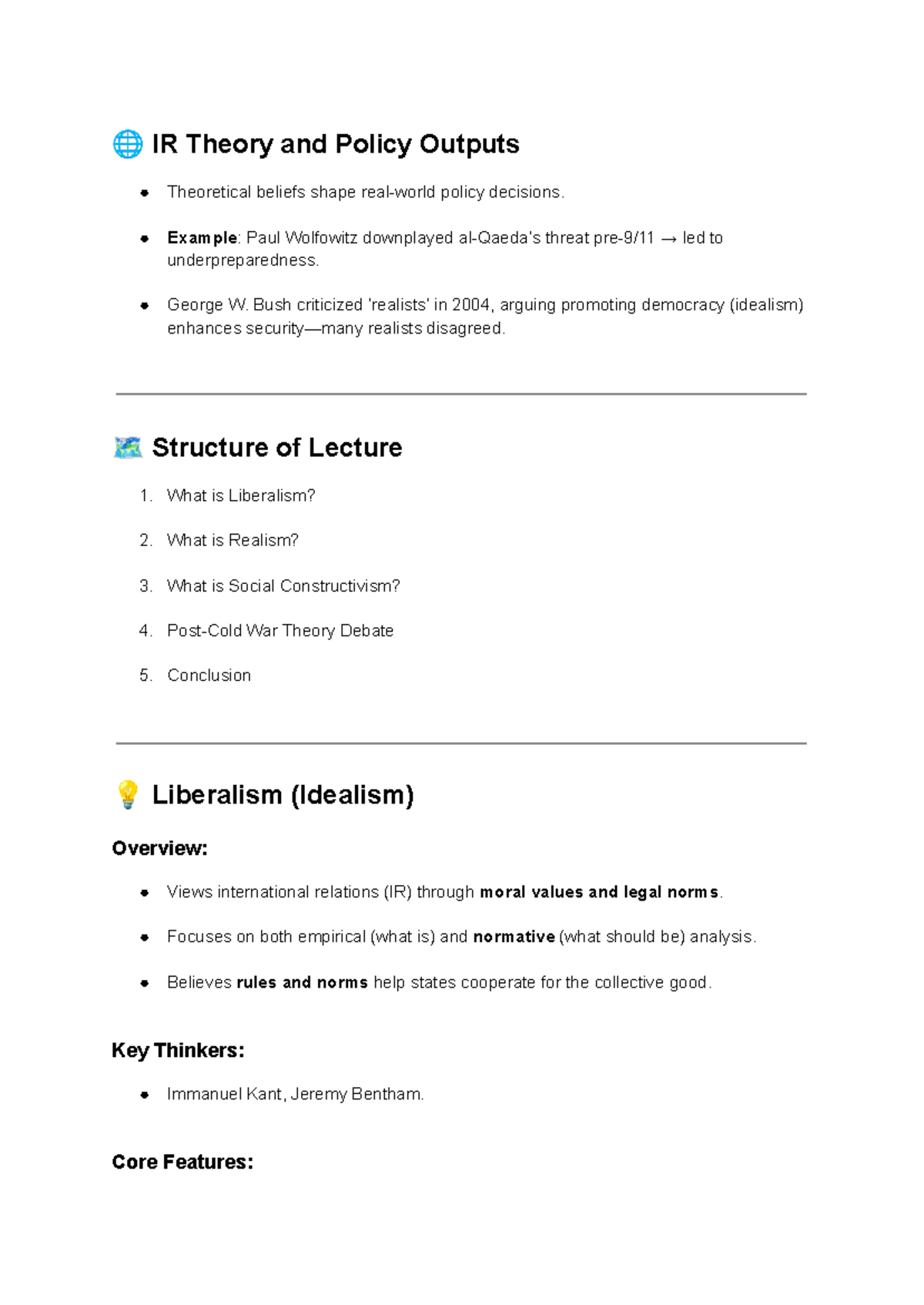 POLS104 lecture 3 - copy of notes - 🌐 IR Theory and Policy Outputs ...