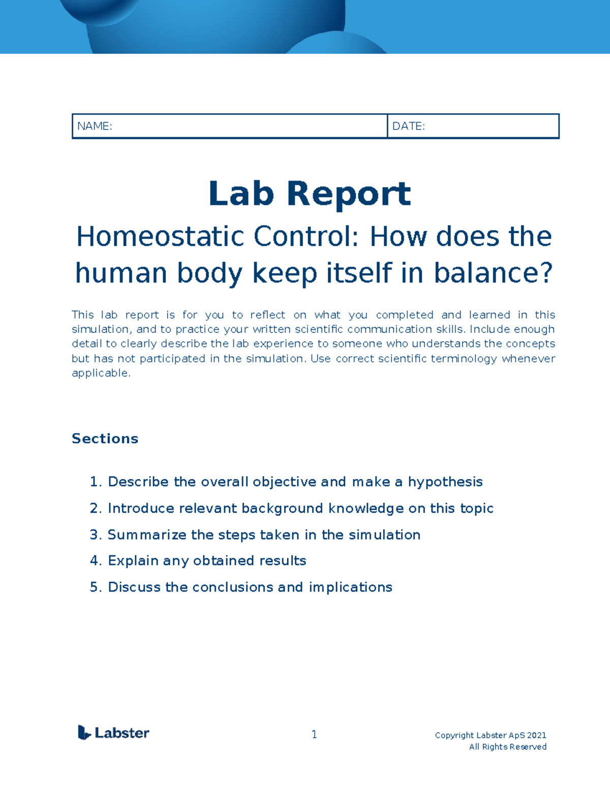 Lab Report: Homeostatic Control in Human Body (BIO101) - Studocu