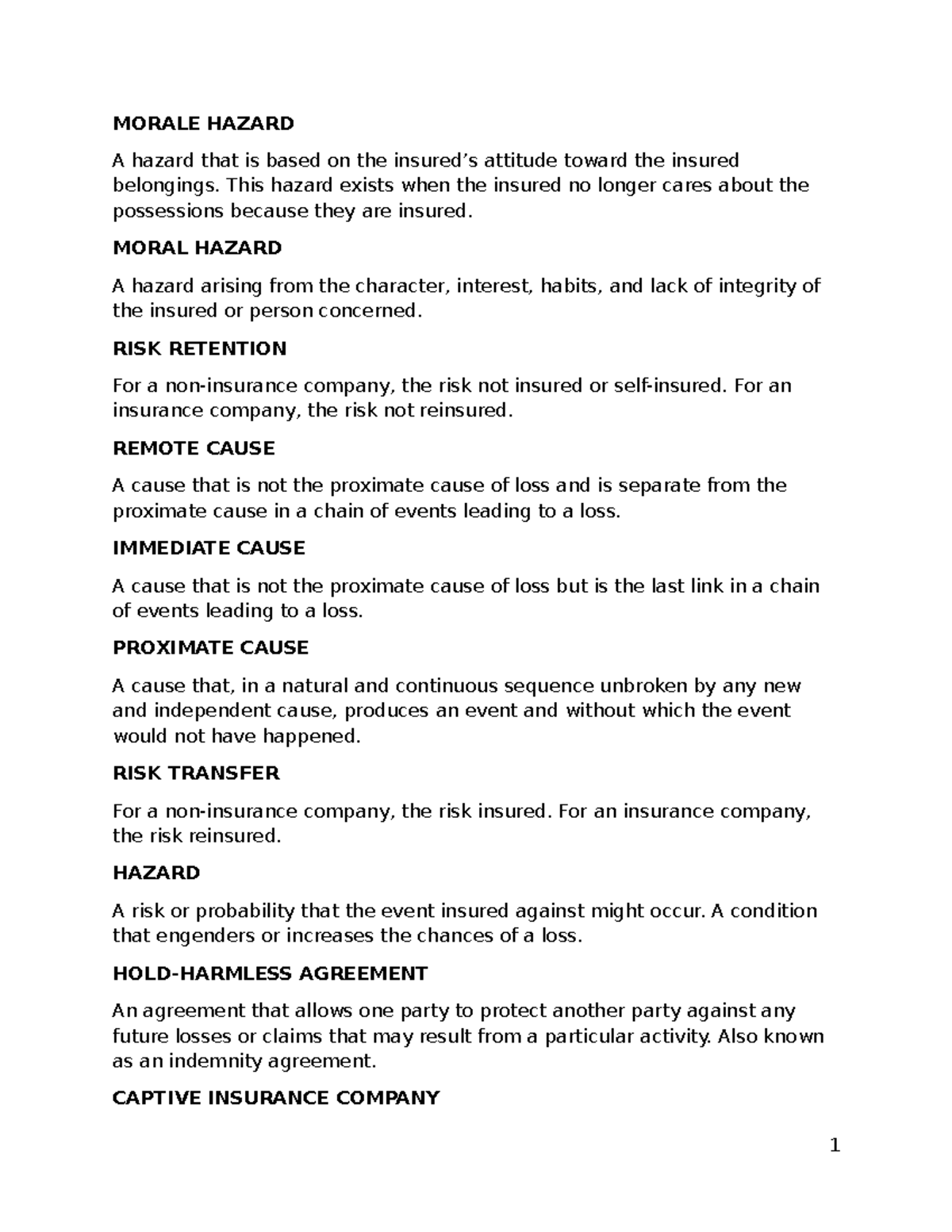 Insurance Terms and Concepts: Key Definitions and Explanations - Studocu