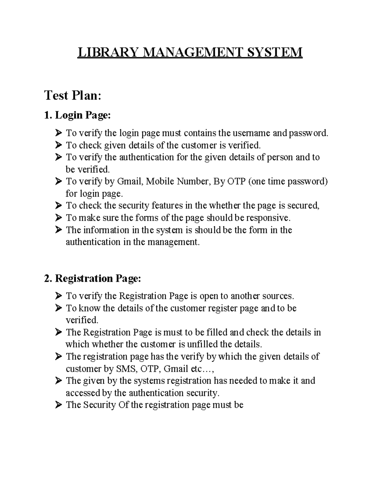 Library Management System Test Plan: Login, Registration & More - Studocu