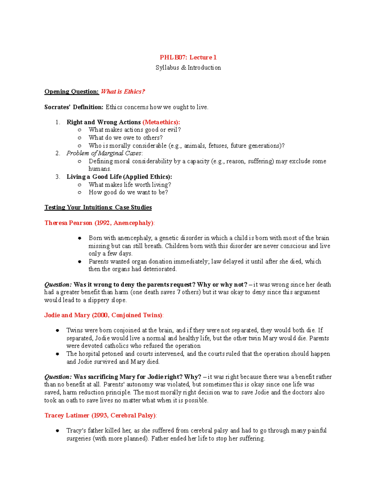 PHLB07: Lecture 1 Notes - Introduction to Ethics and Moral Questions ...