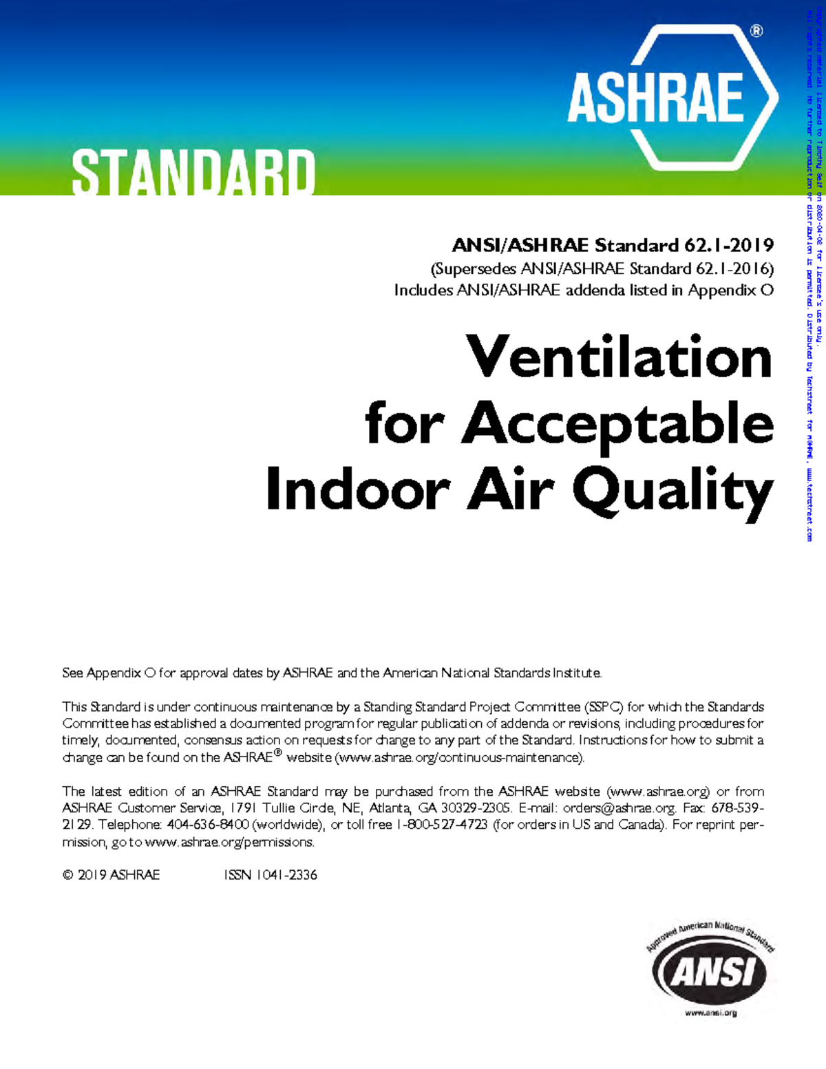 ASHRAE Standard 62.1-2019 Ventilation for Indoor Air Quality - Studocu