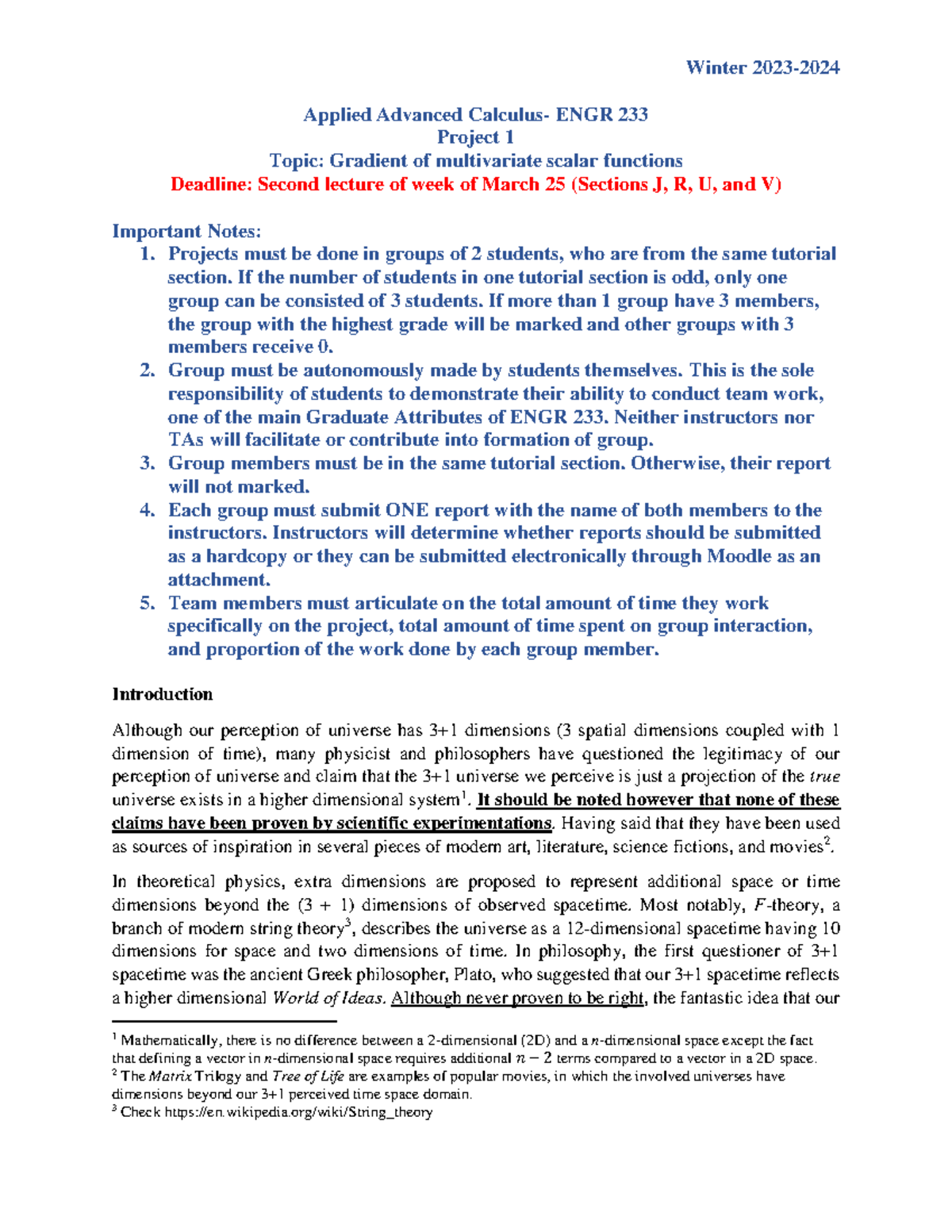 Applied Calculus-Project 1-Final (Sections J, R, U, and V) - Winter ...