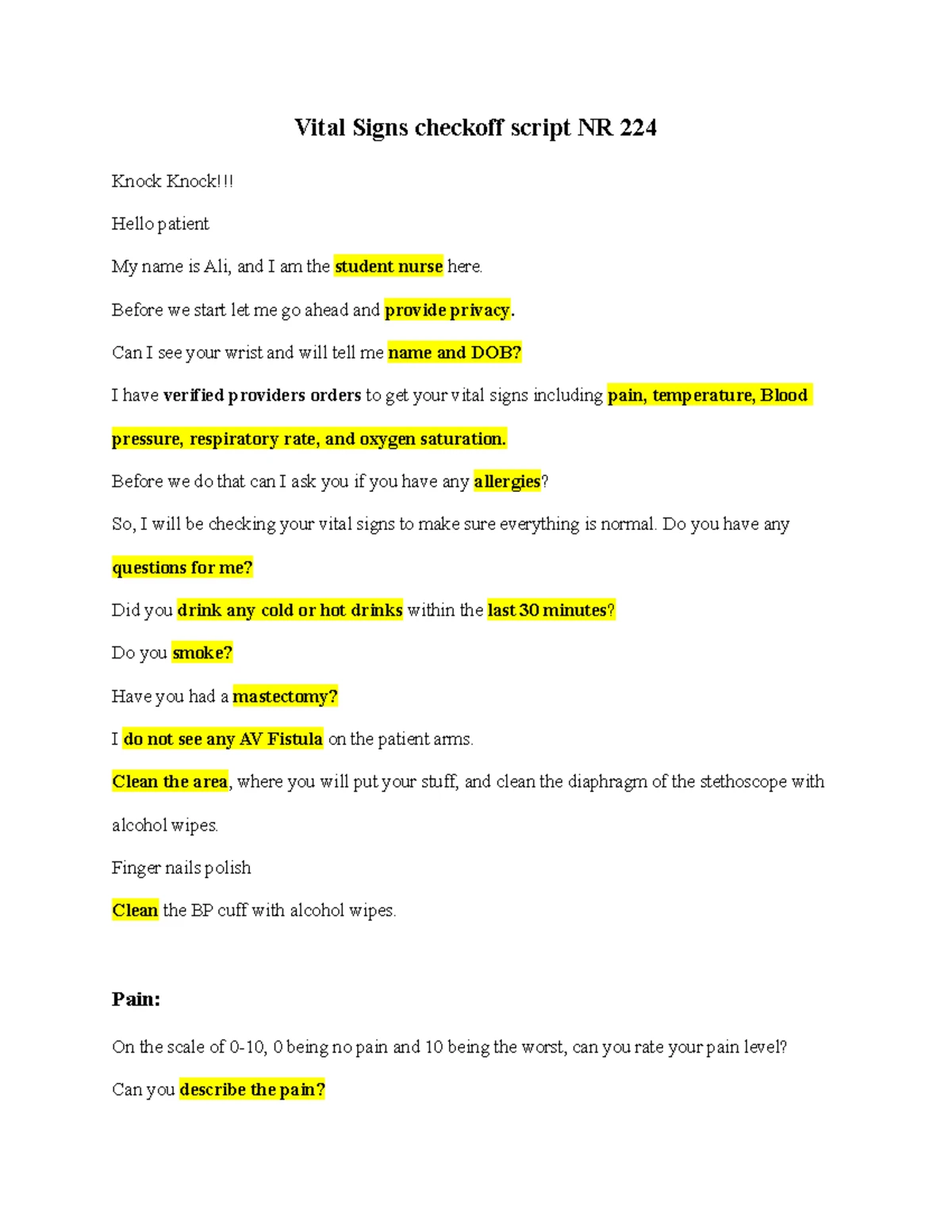 NR 224 Wound Care Script: Student Nurse Procedure Guide - Studocu