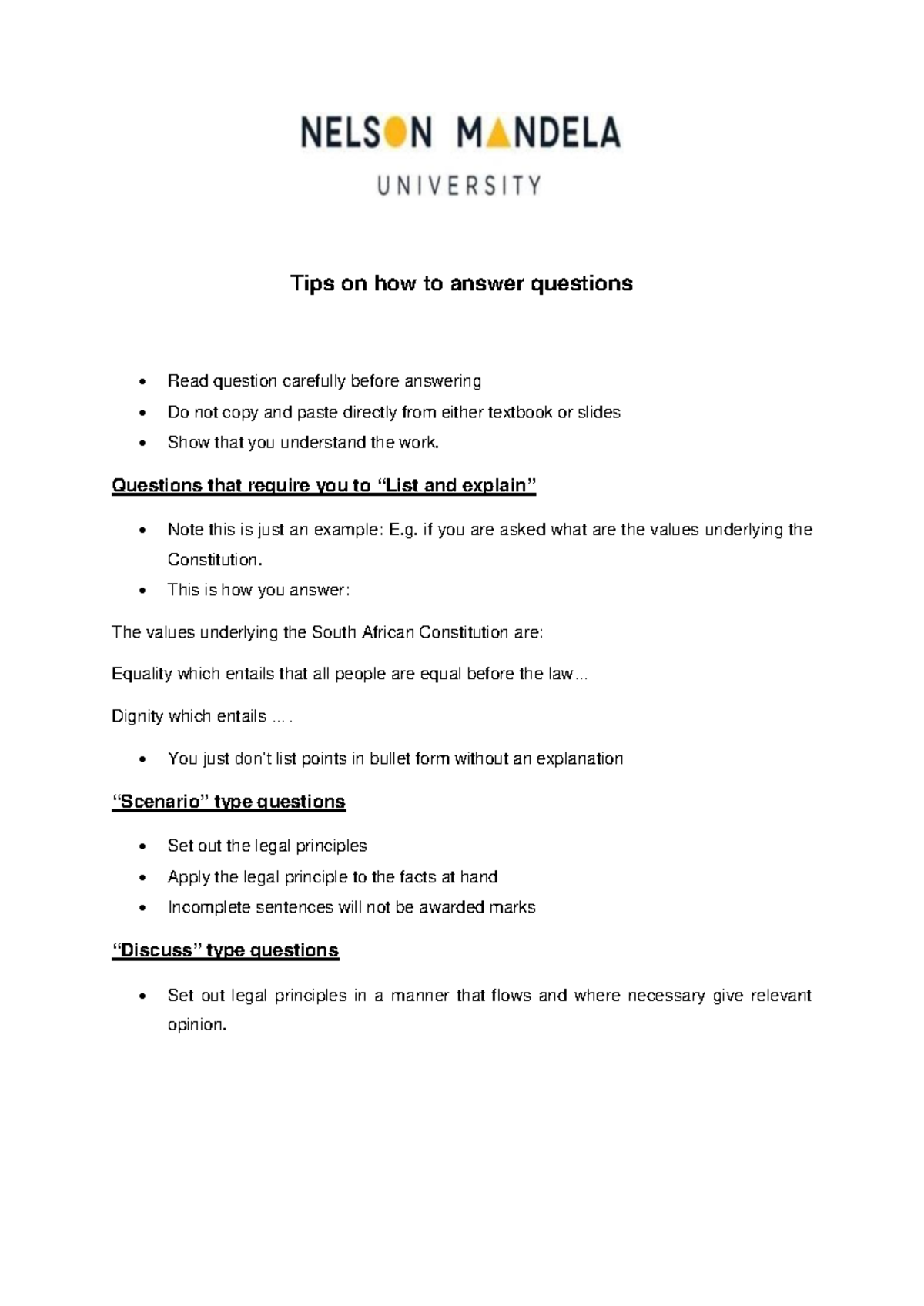 Tips on how to answer Questions - Questions that require you to “List ...