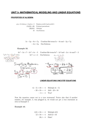 Linear Equations - Study Notes & Assignments - Studocu
