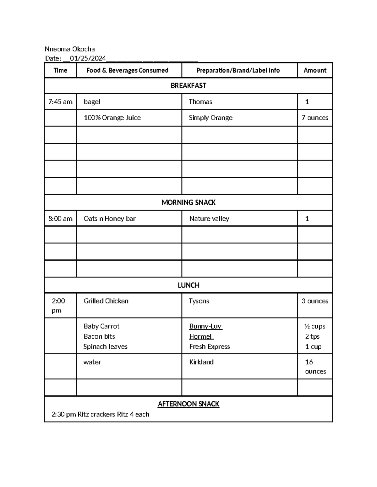 3-Day Food Record Template-2: Detailed Meal Log - Studocu