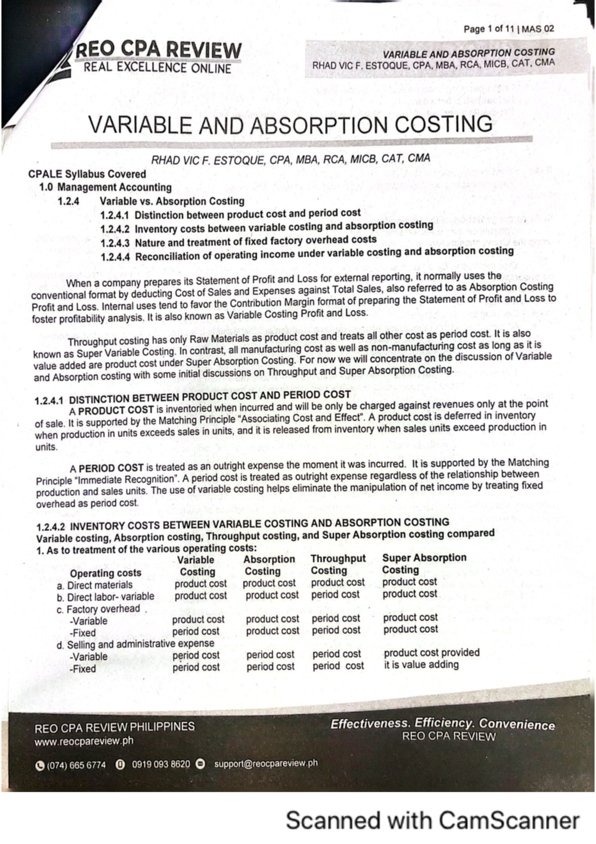 CPALE 02 Variable and Absorption Costing Study Notes - Studocu