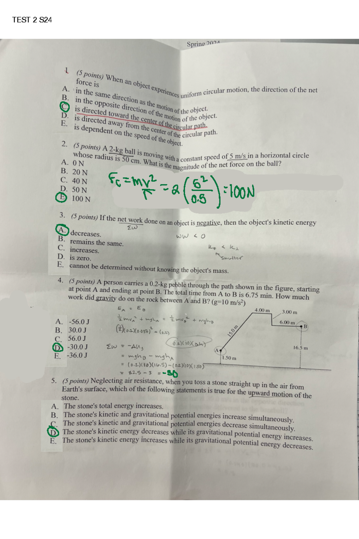 PHY101 T2 S24 - practice exam - PHY 101 - are s efefof ####### TEST 2 S ...