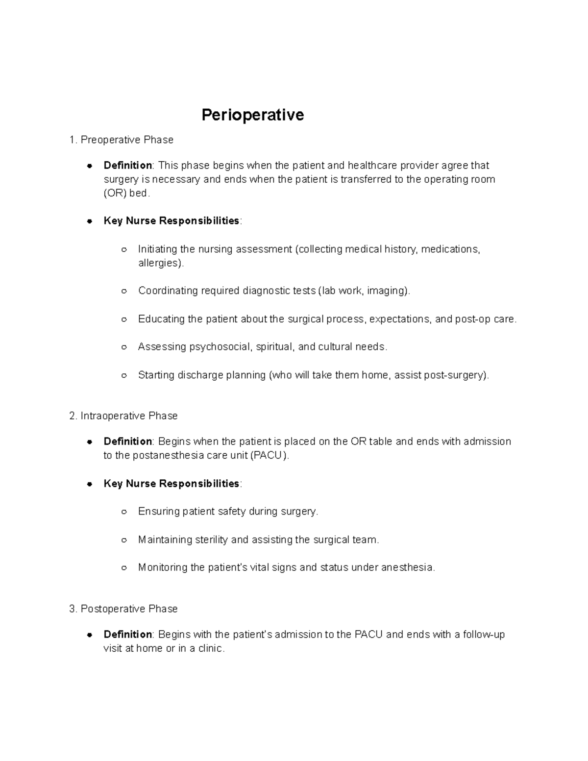 Med 14-16: Comprehensive Overview of Perioperative Nursing Care - Studocu