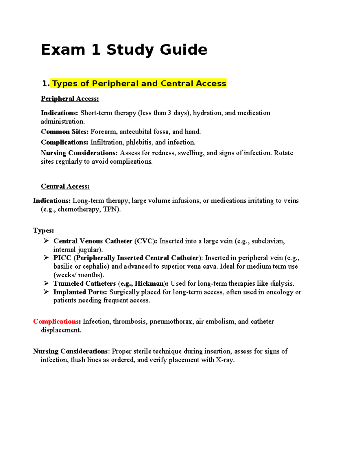 Exam 1 review.docx critical care - Exam 1 Study Guide 1. Types of ...