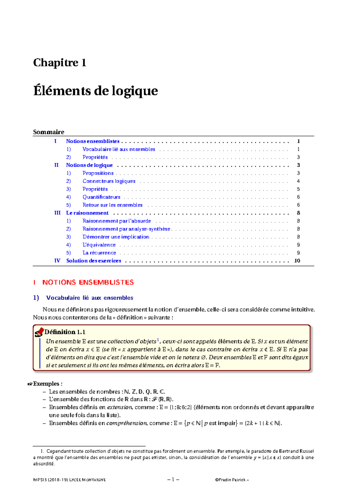 Éléments de Logique - Cours de Mathématiques (Chapitre 1) - Studocu