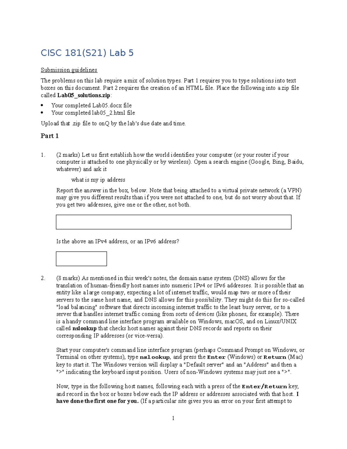 CISC181 Lab02 Final - lab 2 - CISC181(S21) Lab 2 Submission guidelines ...