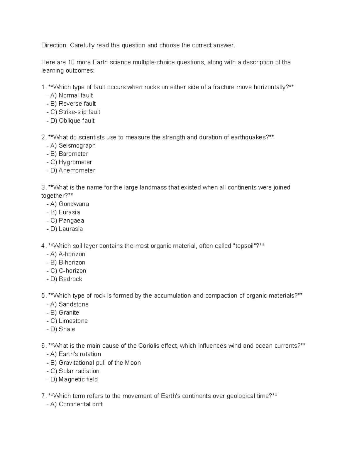 SE7 - These questions cover essential Earth science topics such as ...