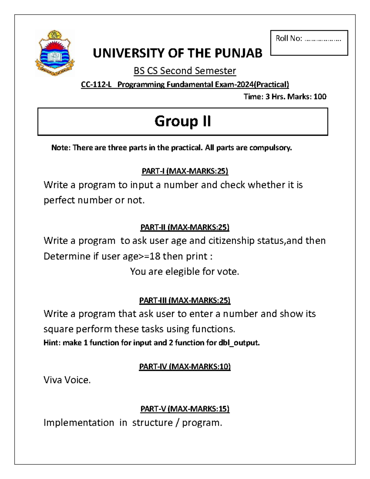 ADP CS 1ST SEM - Group II Practical Lab Papers on Programming ...