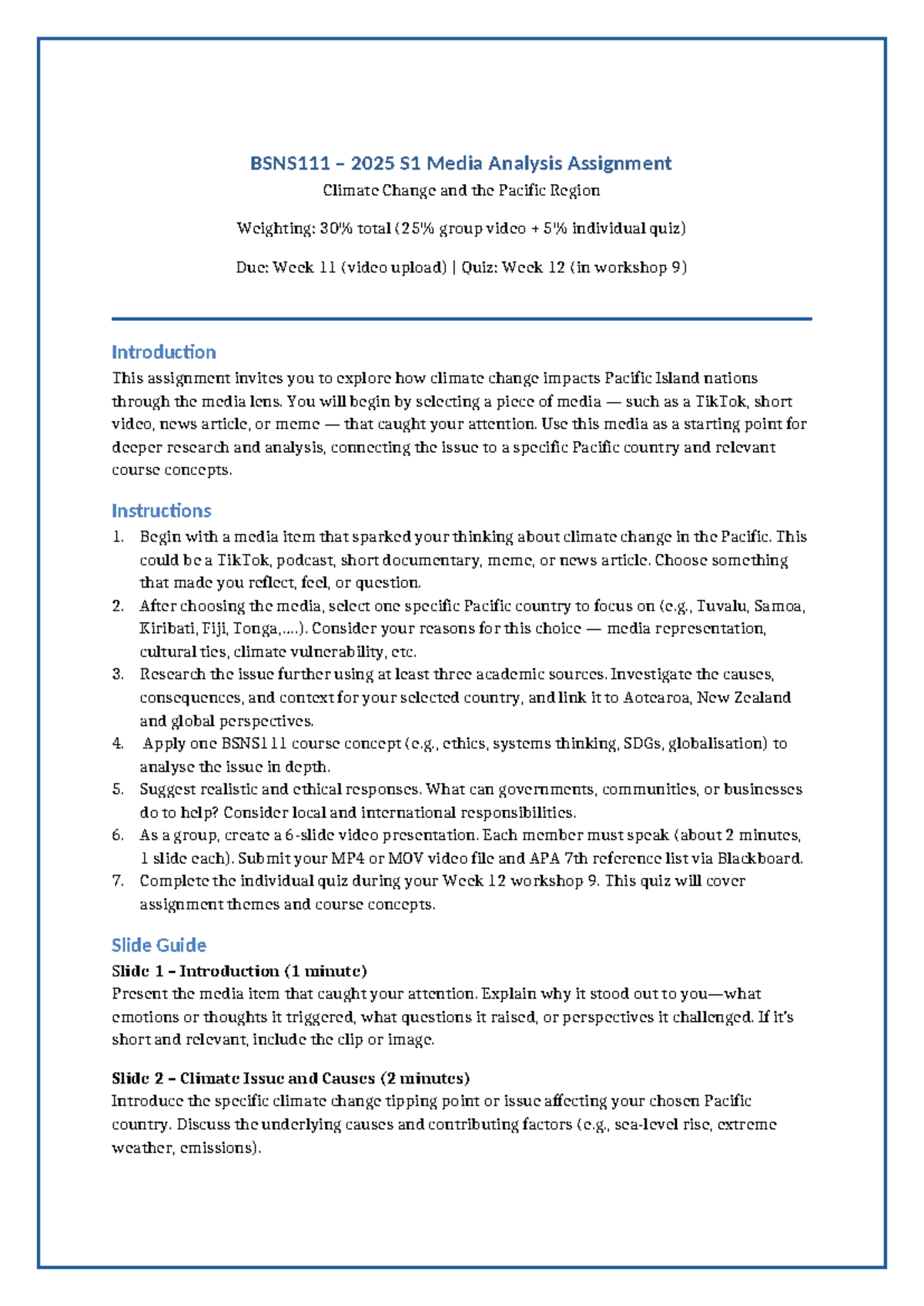 2025 S1 Media Analysis Assignment: Climate Change in the Pacific - Studocu