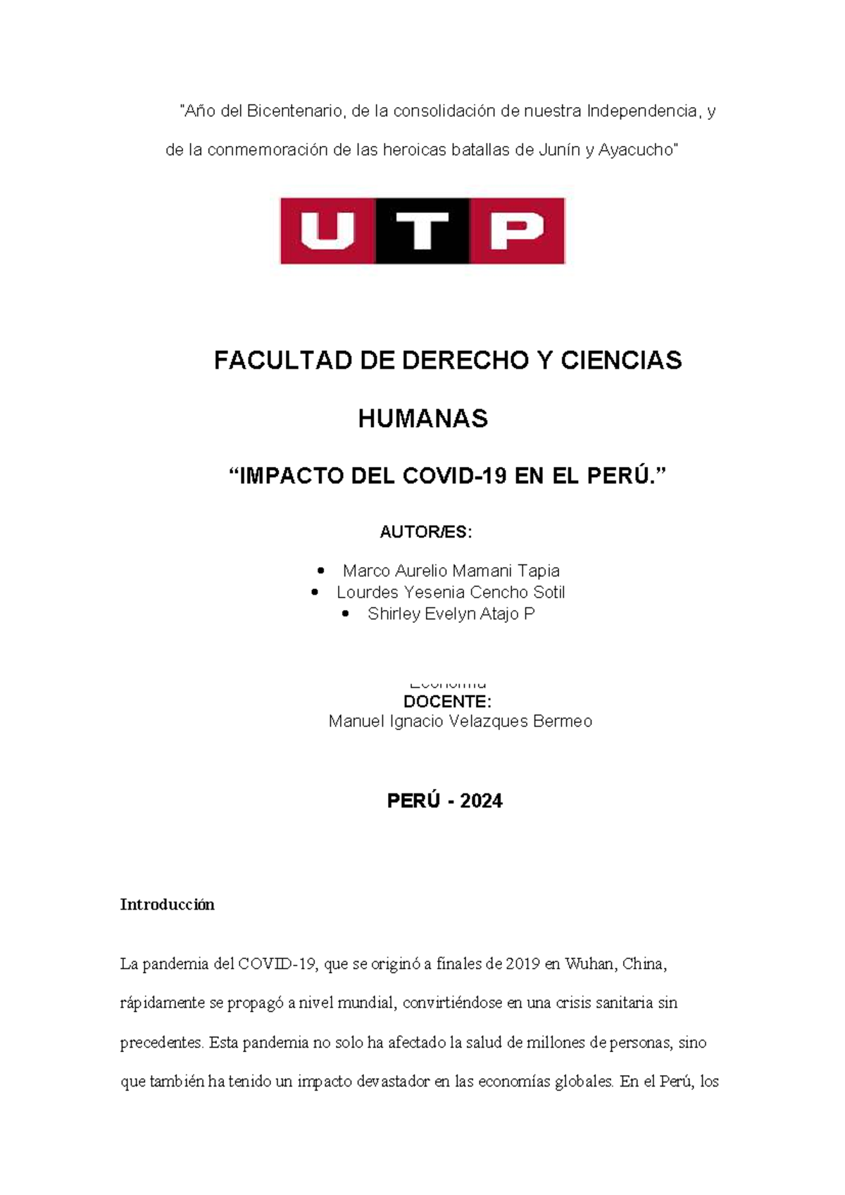 Trabajo Final de Economía: Impacto Económico de la Pandemia en Perú ...