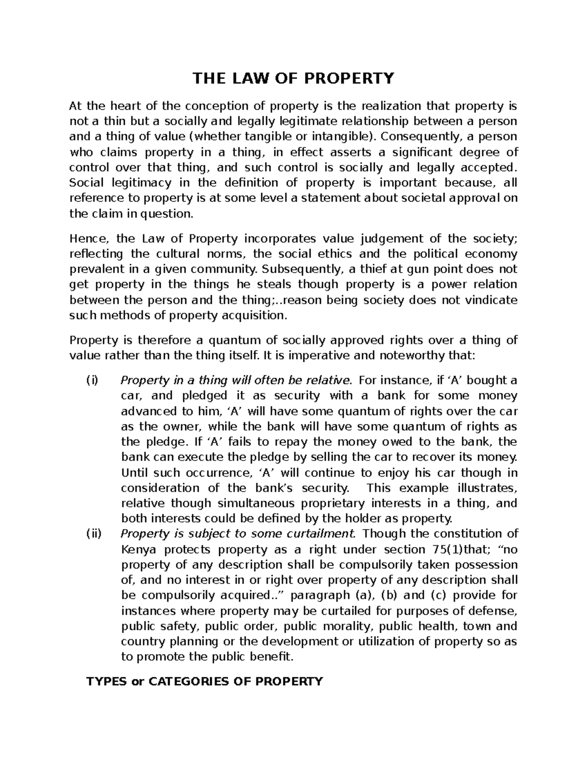 LAW OF PROPERTY 101: Lecture Notes on Key Concepts and Rights - Studocu