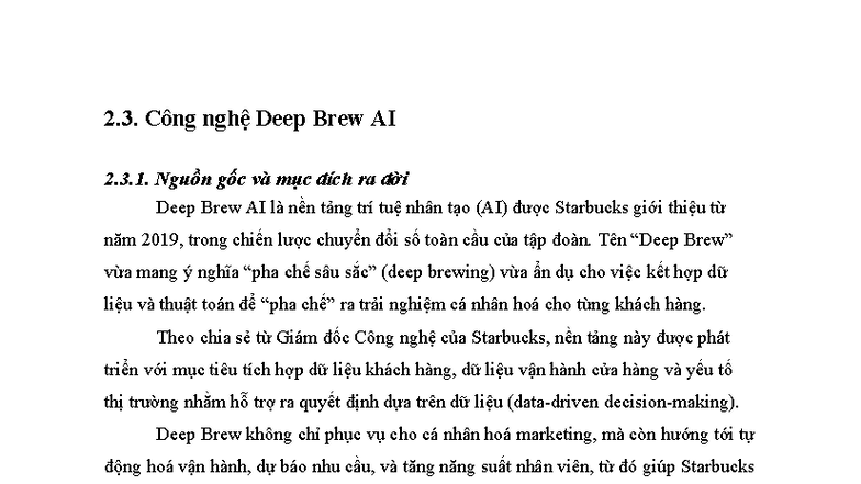 2.3. Công nghệ Deep Brew AI: Nguồn gốc, Hoạt động và Ứng dụng - Studocu